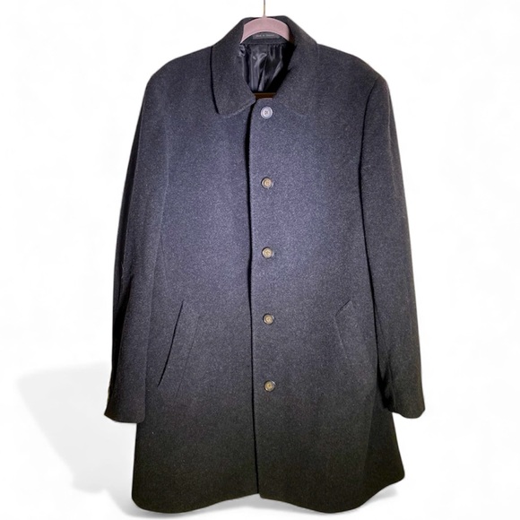 Chaps Coat Mens 42R Gray Wool Blend Button Front Winter Overcoat Topcoat Classic